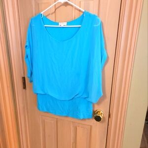 Misses Sz L Joseph A Shirt Sheer Overlay Over Knit Attached Tank
